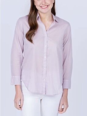 NIC+ZOE Boyfriend Shirt Size M Lilac Button Down Top 100% Cotton Office Academia